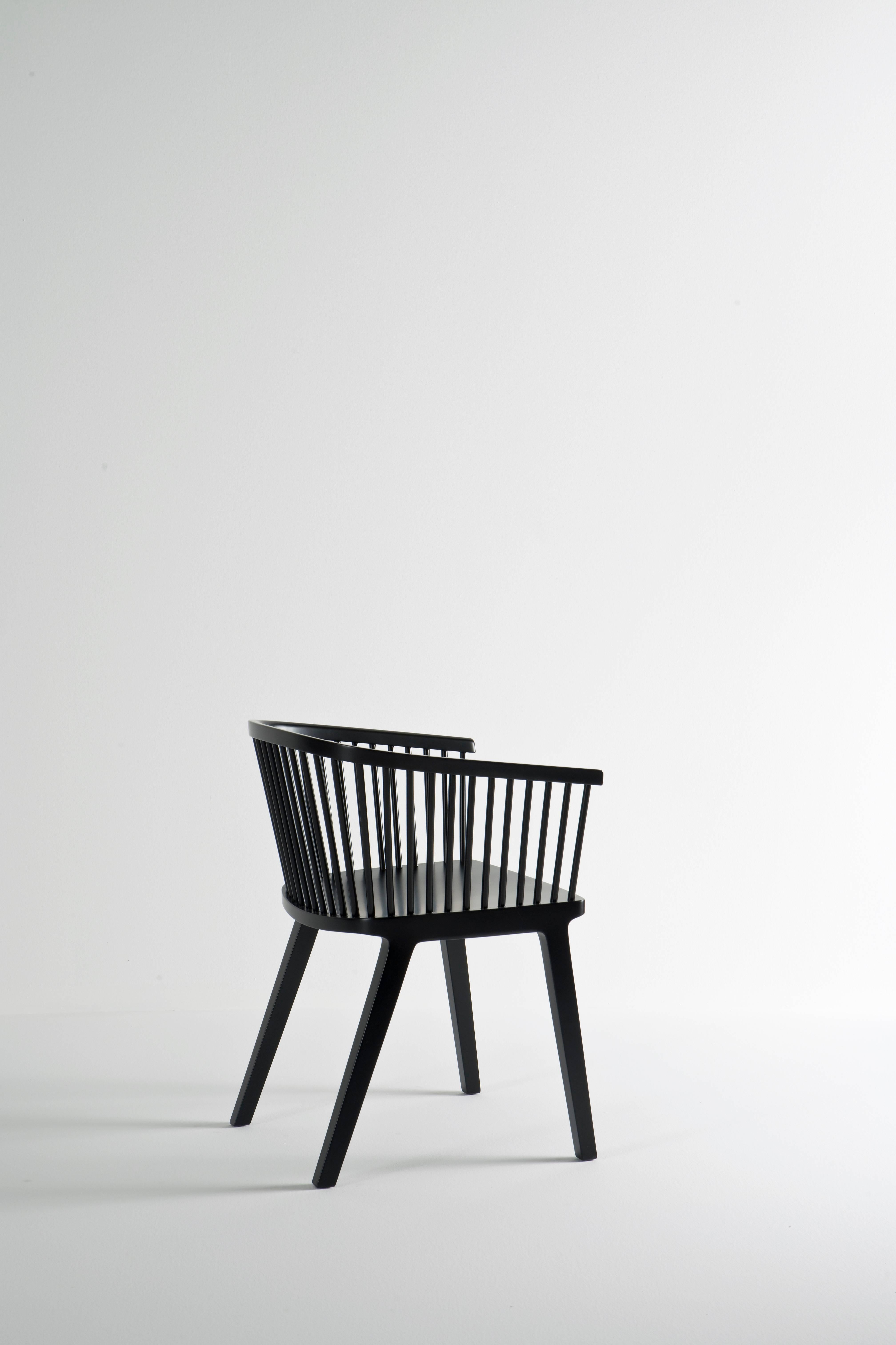 Machine-Made Secreto Armchair, Black Lacquered Beech Wood, Contemporary Design For Sale