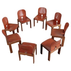 Afra & Tobia Scarpa "121" Dining Chairs for Cassina, Red Leather, 1965, Set of 8