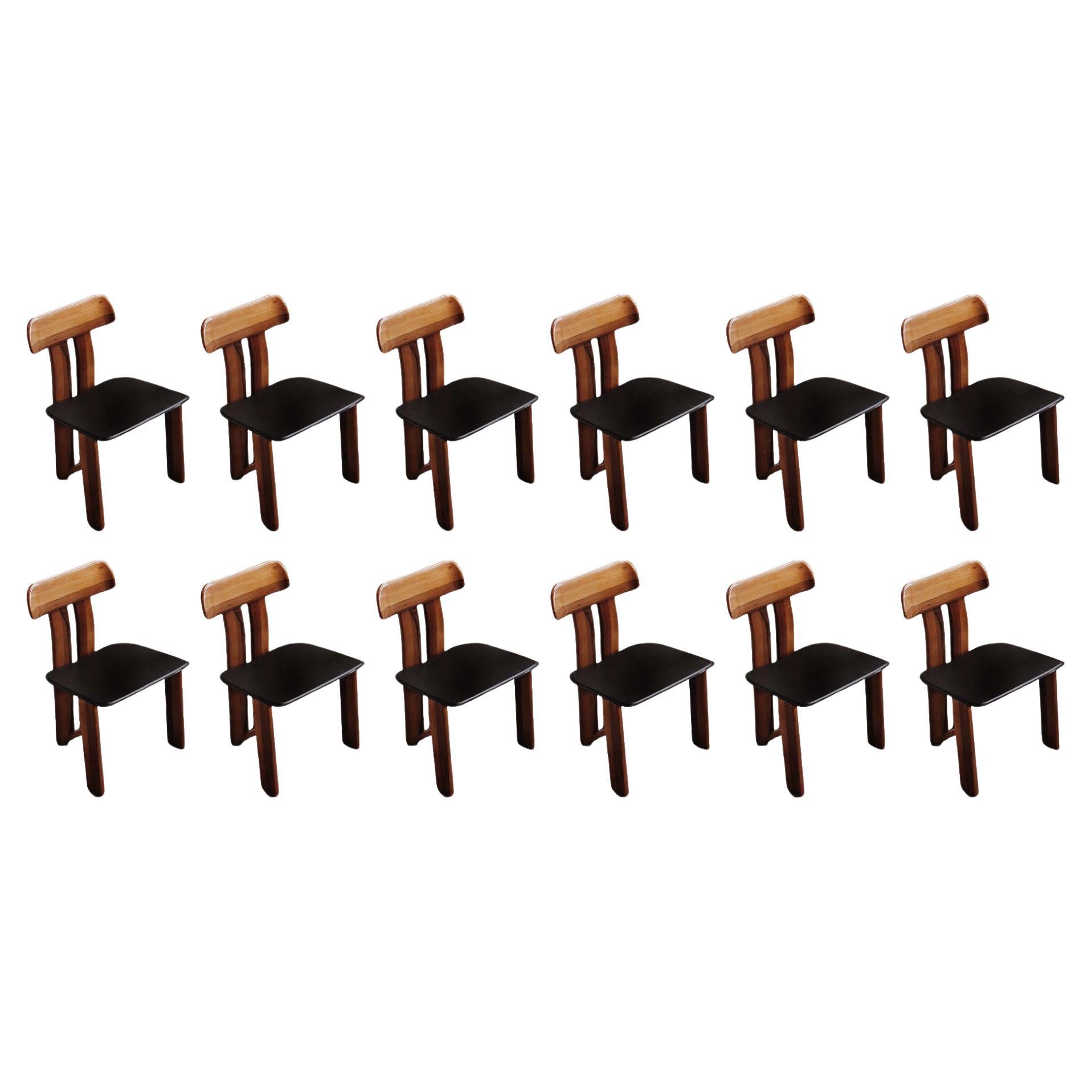 Sillas "Sapporo" de Mario Marenco para Mobil Girgi, cuero negro, 1970, lote de 12 en venta