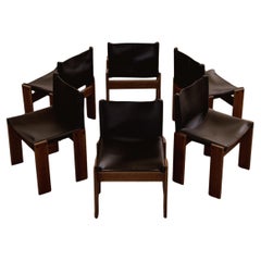 Sedie "Monk" di Afra & Tobia Scarpa per Molteni, Pelle nera, 1974, Set di 6