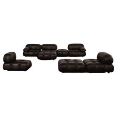 Mario Bellini „Camaleonda“ Sofa für B&B Italia, schwarzes Leder, 1970, 8er-Set
