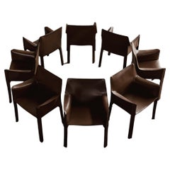 Mario Bellini "CAB 413" per Cassina, Pelle di tabacco, 1977, Set di 8 sedie