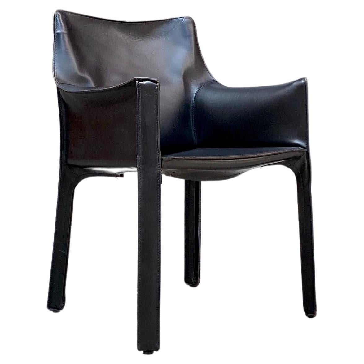 Silla "CAB 413" de Mario Bellini para Cassina, cuero negro, 1977