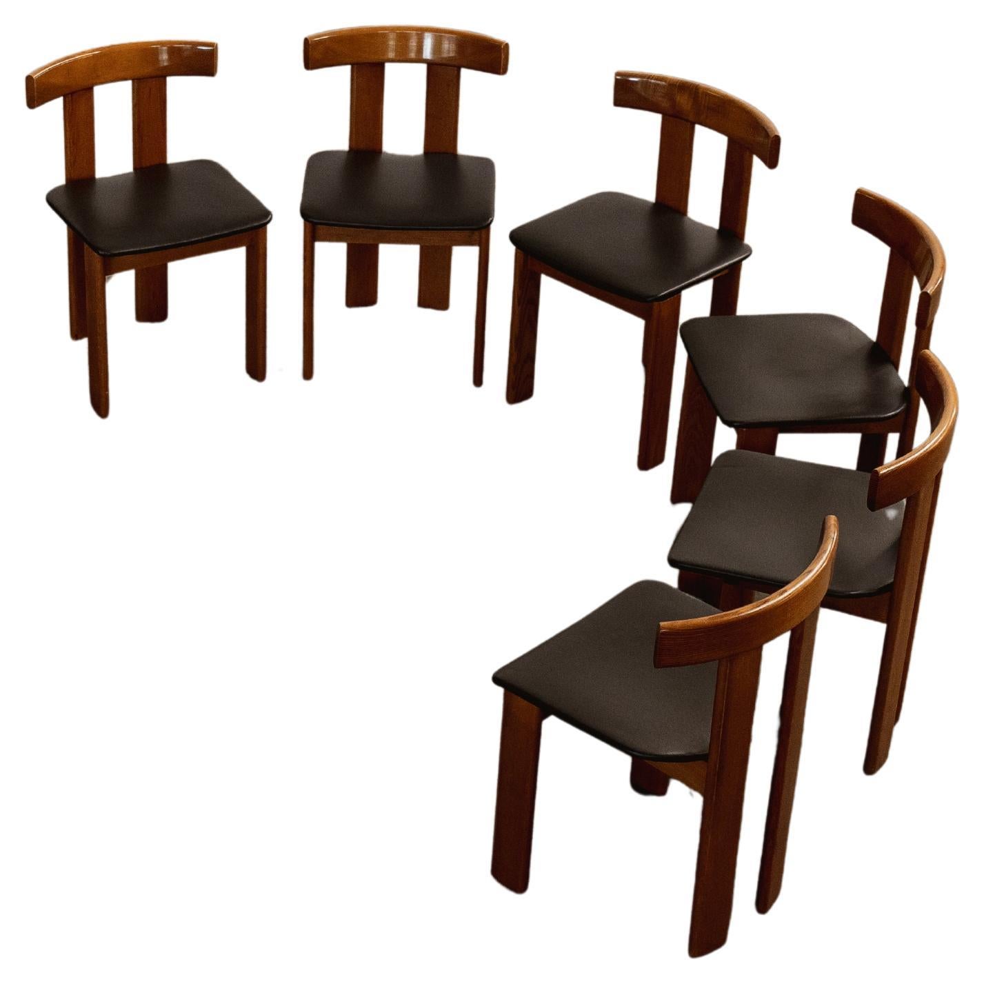 Luigi Vaghi Dining Chairs for Former, Black Leather, 1968, Set of 6