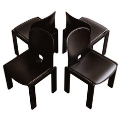 Afra & Tobia Scarpa "121" Dining Chairs for Cassina, Total Black, 1965, Set of 4
