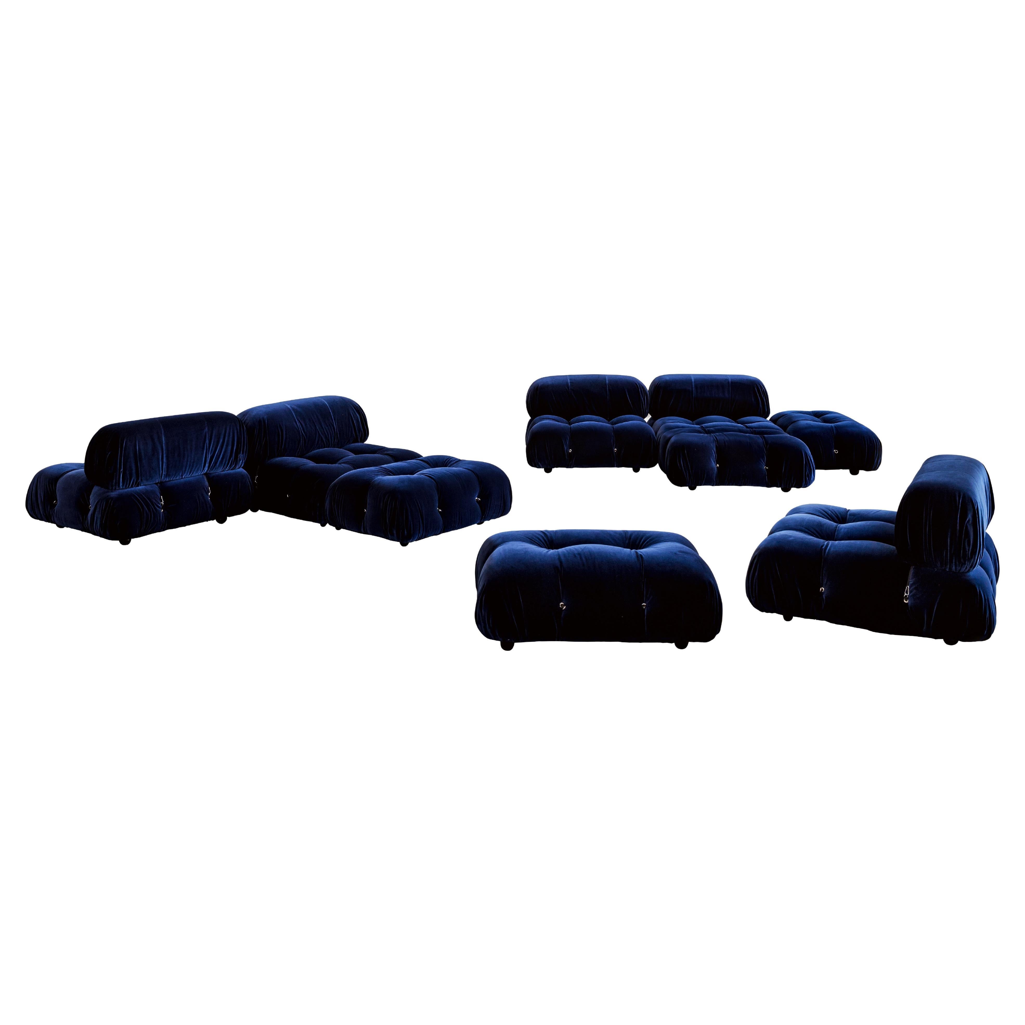 Mario Bellini "Camaleonda" Sofa for B&B Italia, Blue Velvet, 1970, Set of 9