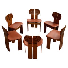 Afra & Tobia Scarpa "Africa" Chairs for Maxalto, Reddish Brown, 1975, Set of 6