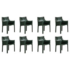 Sedie "CAB 413" di Mario Bellini per Cassina, pelle verde scuro, 1977, set di 8 pezzi