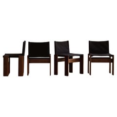 Afra & Tobia Scarpa "Monk" Chairs for Molteni, Black Canvas, 1974, Set of 4