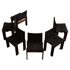 Afra & Tobia Scarpa "Monk" Chairs for Molteni, Black Canvas, 1974, Set of 6