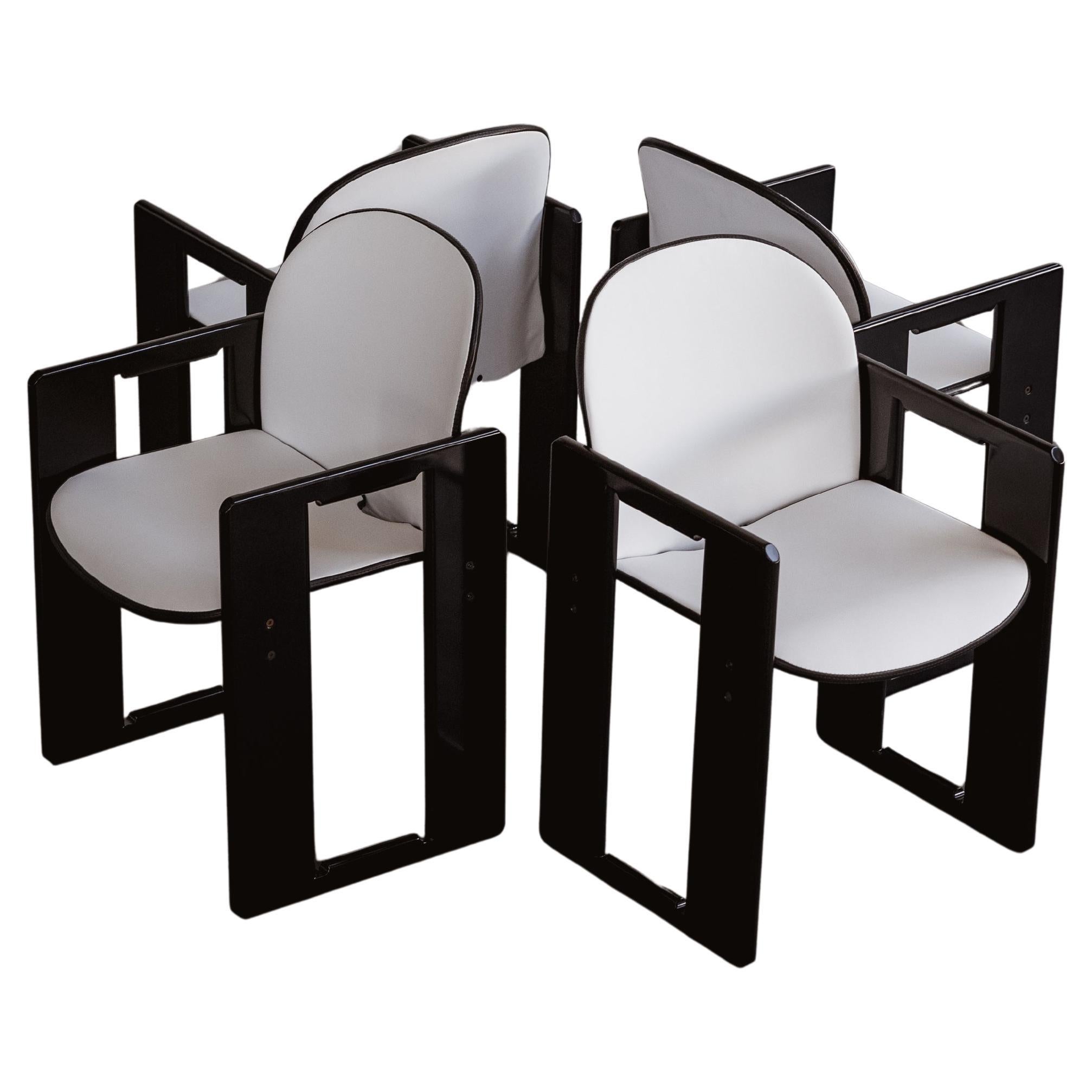 Afra & Tobia Scarpa "Dialogo" Chairs for B&B Italia, White, 1973, Set of 4