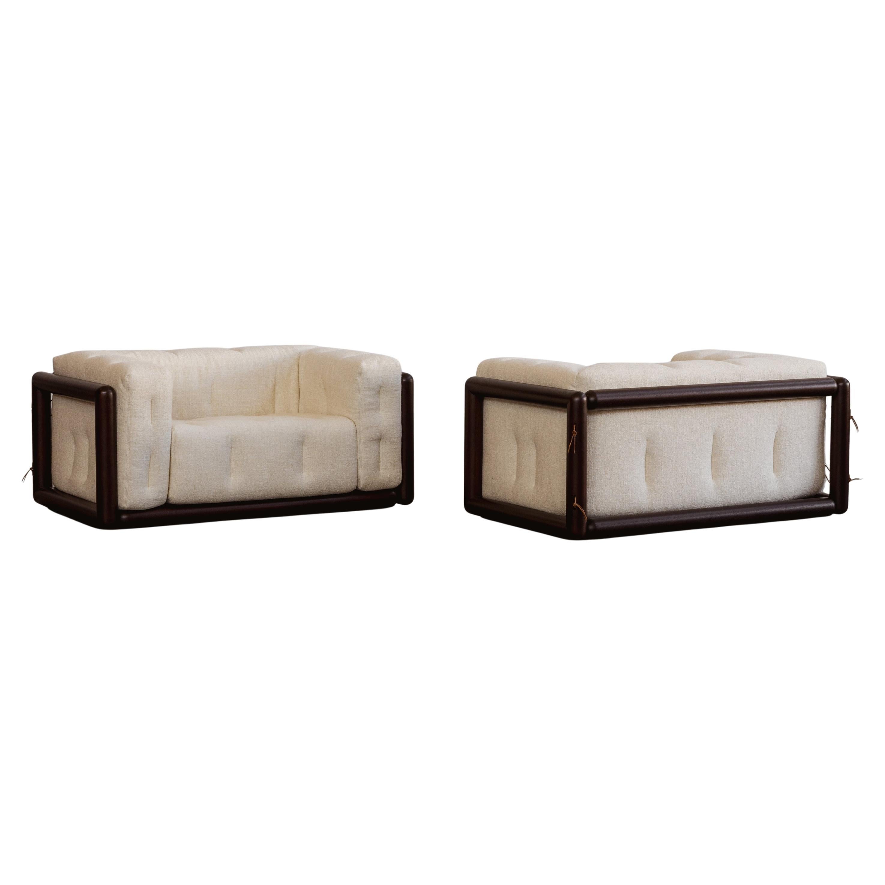 Carlo Scarpa “Cornaro” Armchairs for Gavina, Ivory Linen, 1973, Set of 2