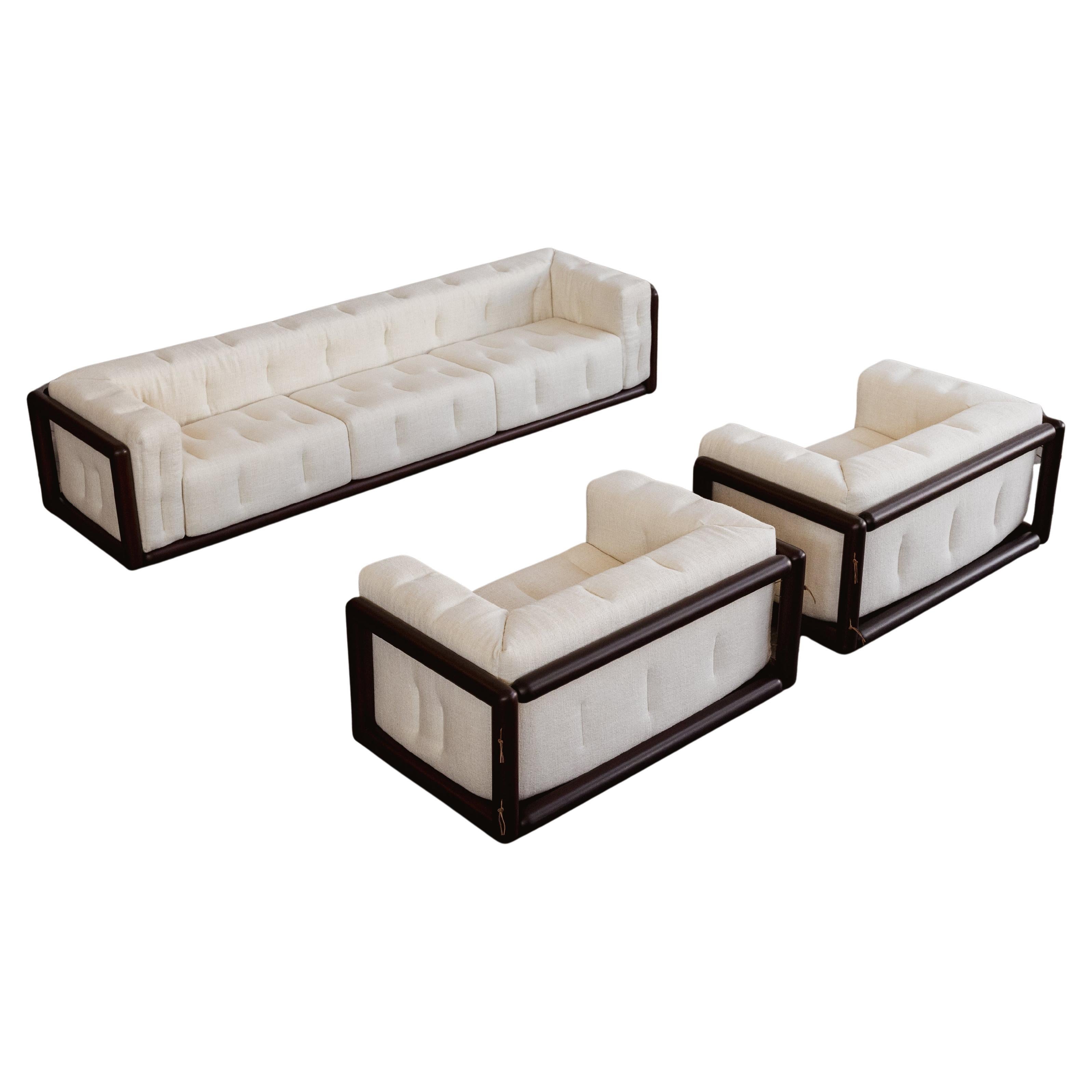 Carlo Scarpa "Cornaro" Living Room Set for Gavina, Ivory Linen, 1973, Set of 3 en vente