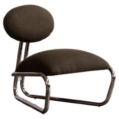 Modernist Lounge Chair in Tubular Chromed Steel, Green Loden, 1970