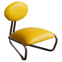 Modernist Lounge Chair in Tubular Chromed Steel, Yellow Leather, 1970