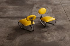 Modernist Lounge Chairs in Tubular Chromed Steel, Yellow Leather, 1970, Set of 2