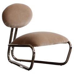 Modernist Lounge Chair in Tubular Chromed Steel, Camel Velvet, 1970