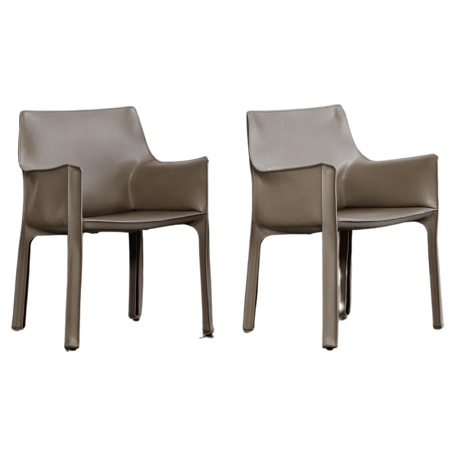 Chaises "CAB 413" de Mario Bellini pour Cassina, cuir ivoire, 1977, lot de 2