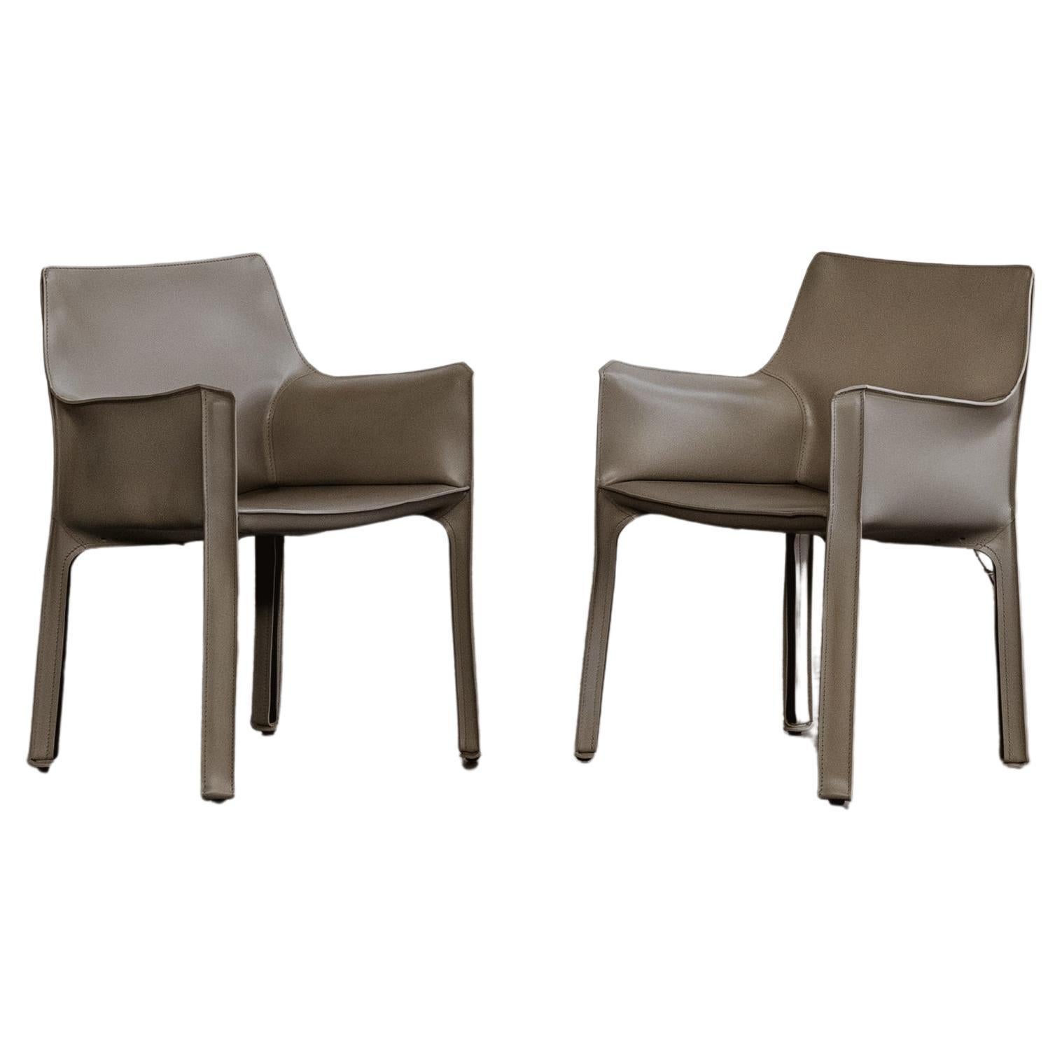 Sedie "CAB 413" di Mario Bellini per Cassina, in pelle avorio, 1977, Set di 2