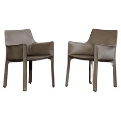Mario Bellini "CAB 413" Stühle für Cassina, elfenbeinfarbenes Leder, 1977, 2 Stück