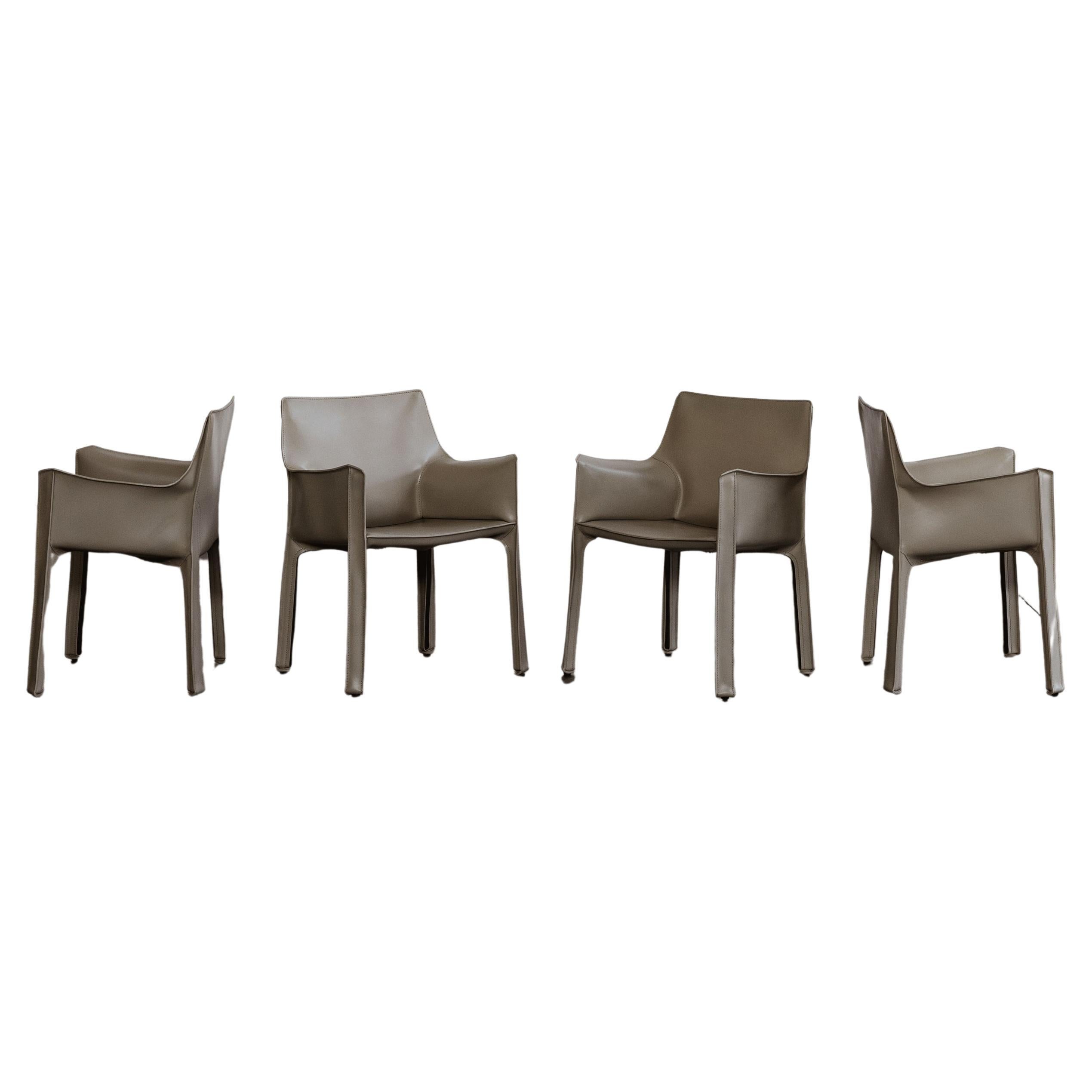 Chaises "CAB 413" de Mario Bellini pour Cassina, cuir ivoire, 1977, lot de 4