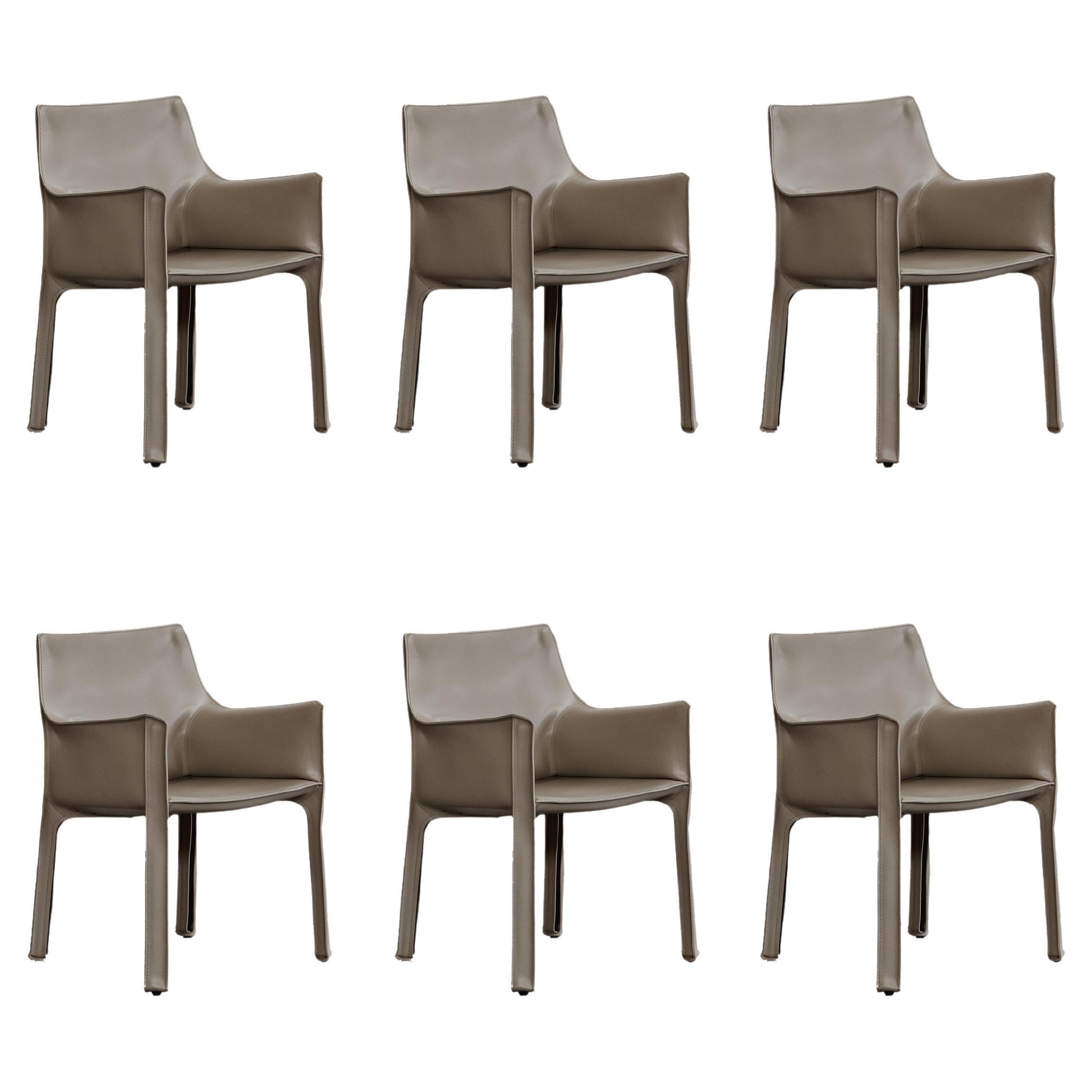 Chaises "CAB 413" de Mario Bellini pour Cassina, cuir ivoire, 1977, ensemble de 6 pièces en vente