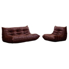 Michel Ducaroy “Togo” Living Room Set for Ligne Roset, Leather, 1973, Set of 2