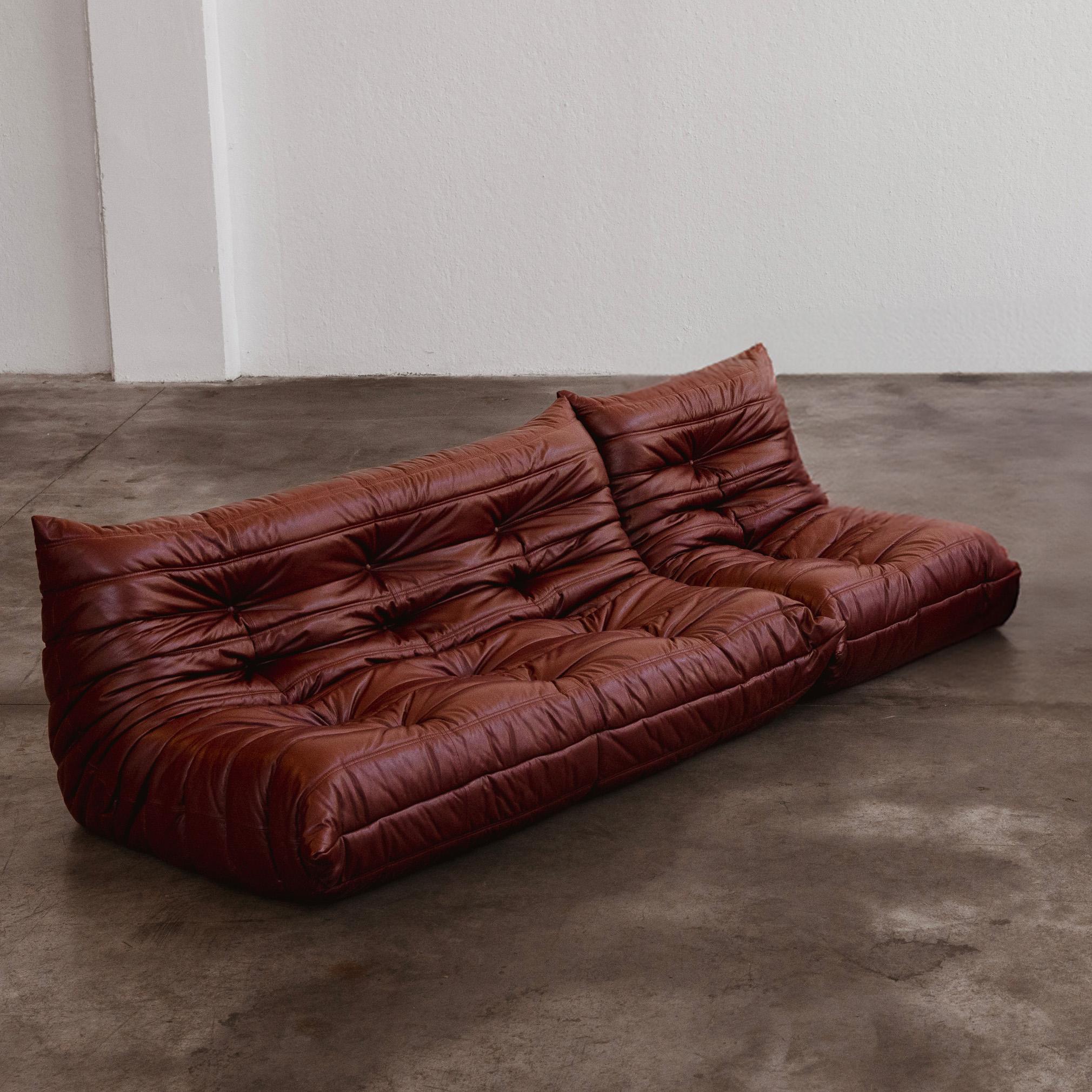 Late 20th Century Michel Ducaroy “Togo” Living Room Set for Ligne Roset, Leather, 1973, Set of 2 For Sale