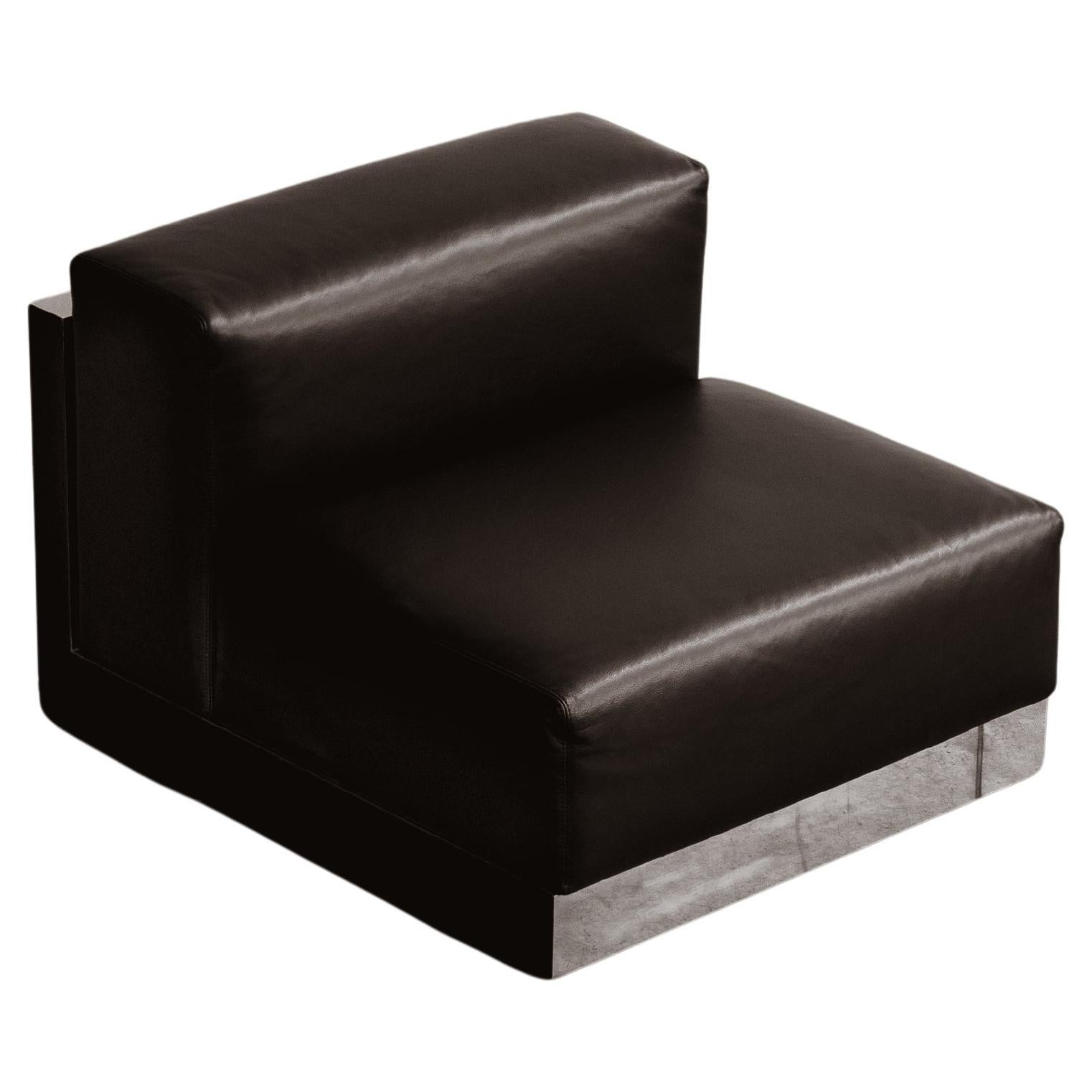 Menilio Taro "811" Minimalist Easy Chair for Cinova, Black Leather, 1970