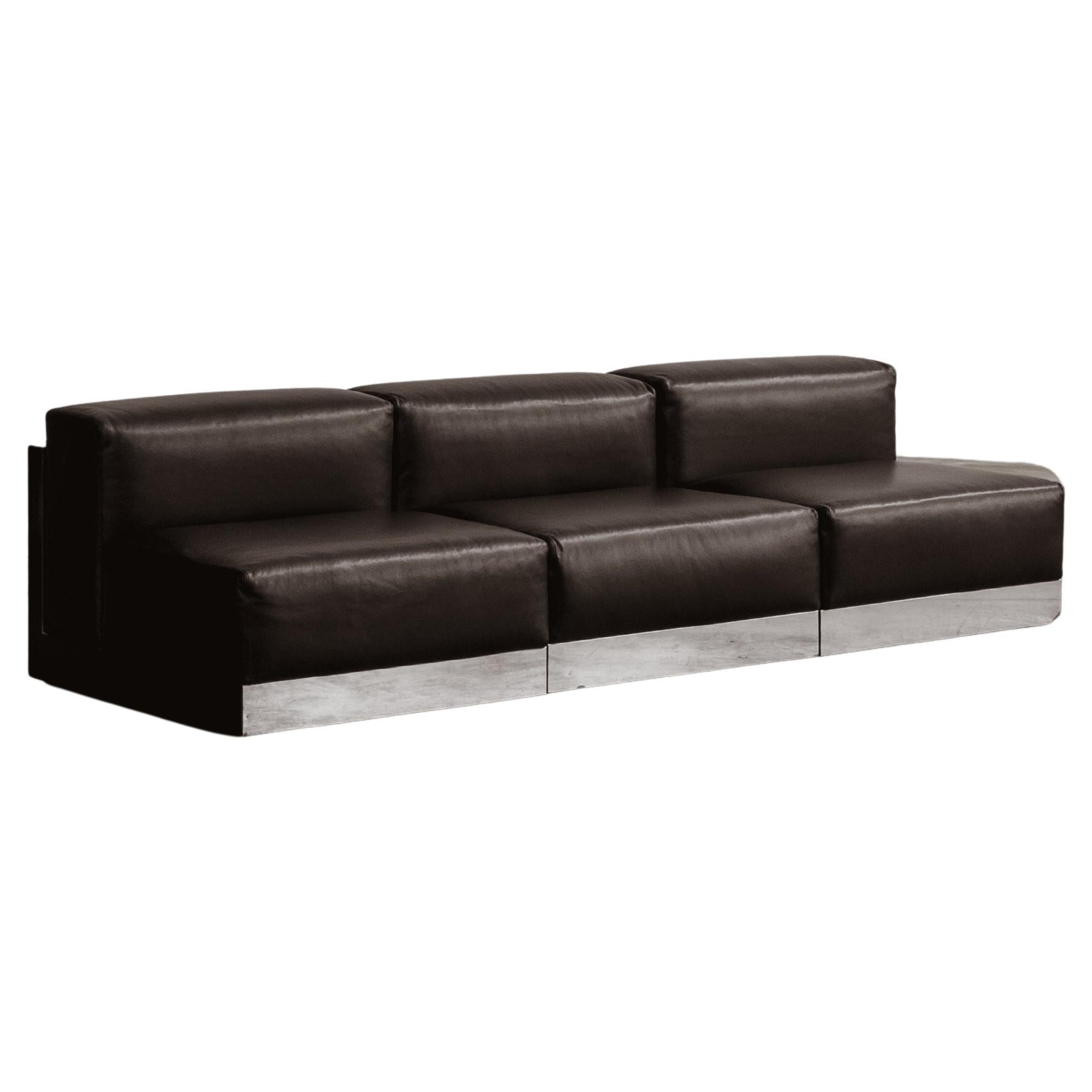 Menilio Taro "811" Modular Sofa for Cinova, Black Leather, 1970, Set of 3
