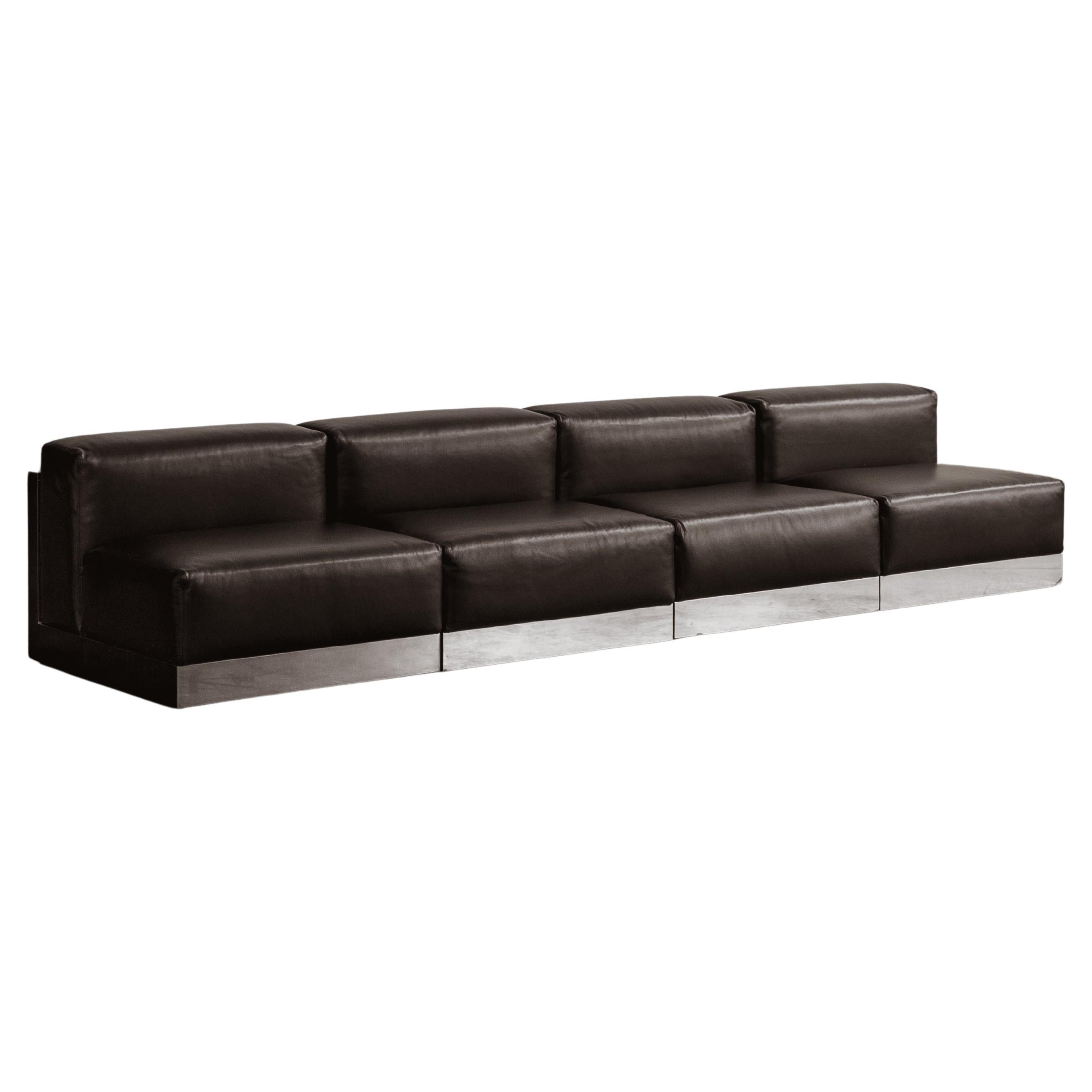Menilio Taro "811" Modular Sofa for Cinova, Black Leather, 1970, Set of 4