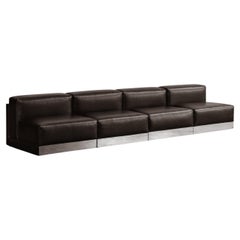 Menilio Taro "811" Modular Sofa for Cinova, Black Leather, 1970, Set of 4