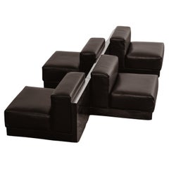 Menilio Taro "811" Canapé modulaire pour Cinova, cuir noir, 1970, lot de 4
