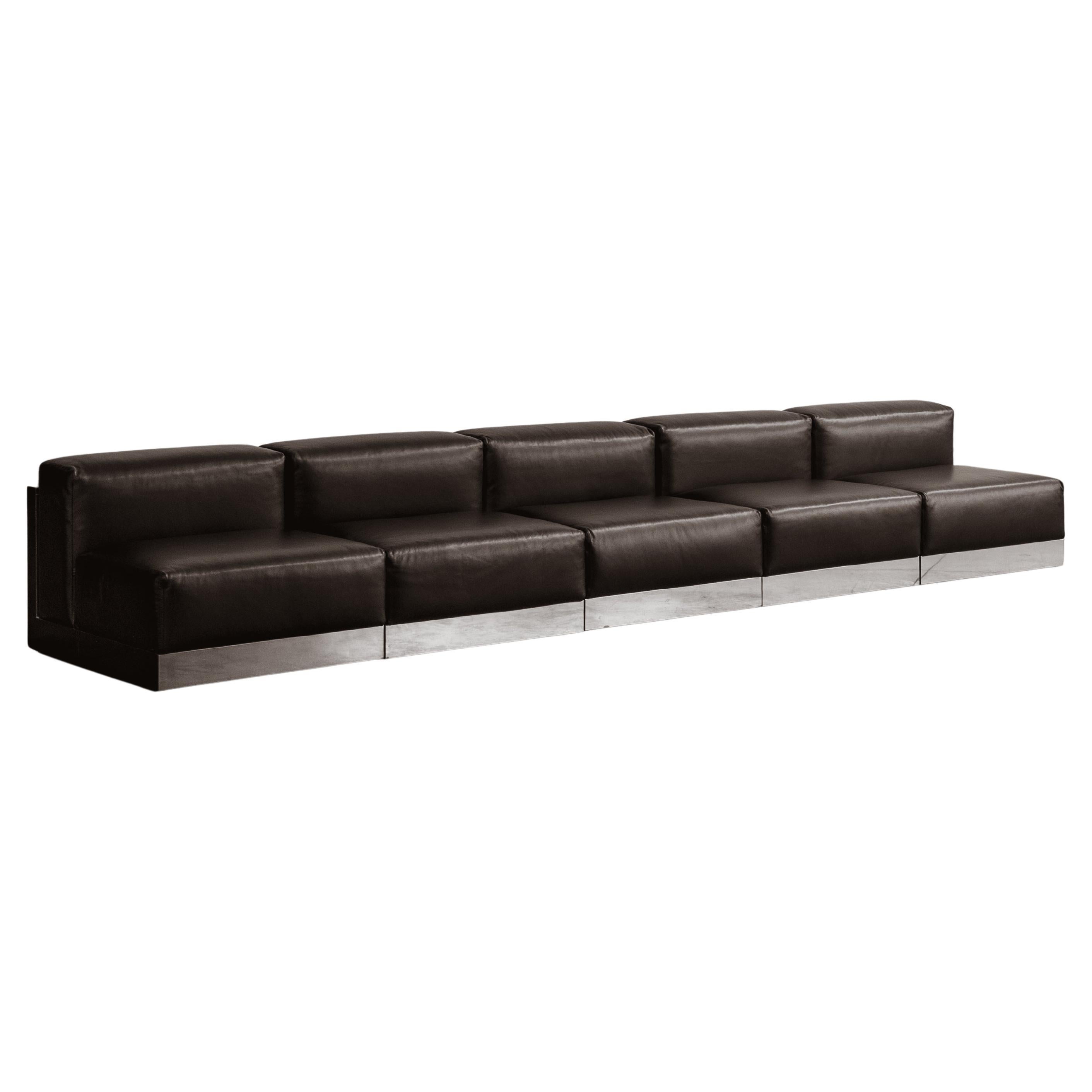 Menilio Taro "811" Modular Sofa for Cinova, Black Leather, 1970, Set of 5