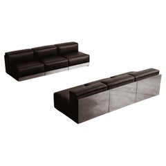 Menilio Taro "811" Modular Sofa for Cinova, Black Leather, 1970, Set of 6