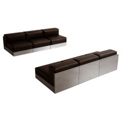 Menilio Taro "811" Canapé modulable pour Cinova, cuir noir, 1970, lot de 6