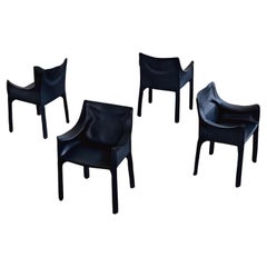 Mario Bellini "CAB 413" Chaises de salle à manger pour Cassina, cuir bleu, 1977, lot de 4