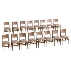 Sedie Gio Ponti 646 "Leggera" per Cassina, velluto beige sabbia, 1952, set da 16