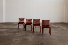 Mario Bellini "CAB 412” Chairs for Cassina, China Red Leather, 1978, Set of 4