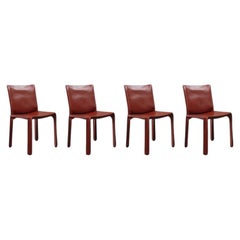 Mario Bellini "CAB 412” Chairs for Cassina, China Red Leather, 1978, Set of 4