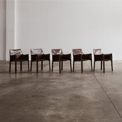 Sedie "CAB 413" di Mario Bellini per Cassina, pelle color tabacco, 1977, set da 5