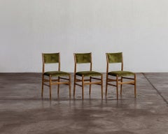 Gio Ponti 646 "Leggera" Dining Chairs for Cassina, Green Velvet, 1952, Set of 3