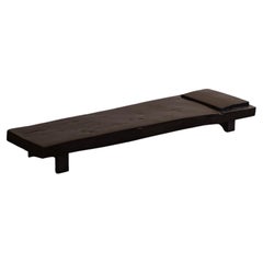 Sculptural Monolithic Black-Stained Wood Banquette, France, 1960s