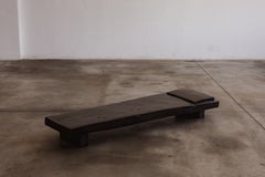 Sculptural Monolithic Black-Stained Wood Banquette, France, 1960s