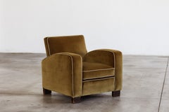 Jacques Adnet Club Armchair, Musk Green Velvet, 1930s