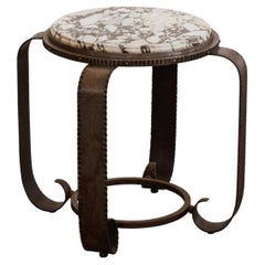 J. Van Loo Art Deco Round Side Table in Iron and Marble, Belgium, 1930s