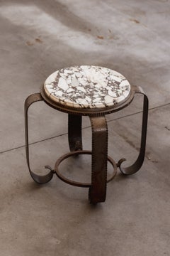 J. Van Loo Art Deco Round Side Table in Iron and Marble, Belgium, 1930s