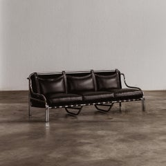 Sofá «Stringa» de Gae Aulenti para Poltronova, piel negra, 1962