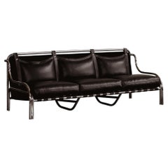 Sofá «Stringa» de Gae Aulenti para Poltronova, piel negra, 1962
