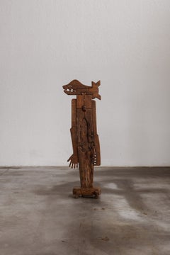 Symbolist Figural Wooden Sculpture, Italy, 1970s
